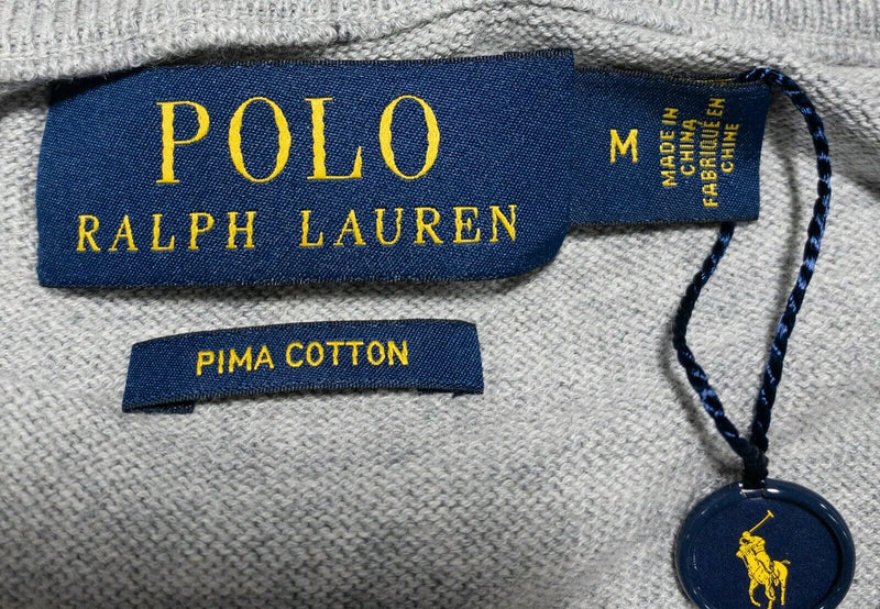 Polo Ralph Lauren Men's Medium Pima Cotton Gray V-Neck Pullover Sweater