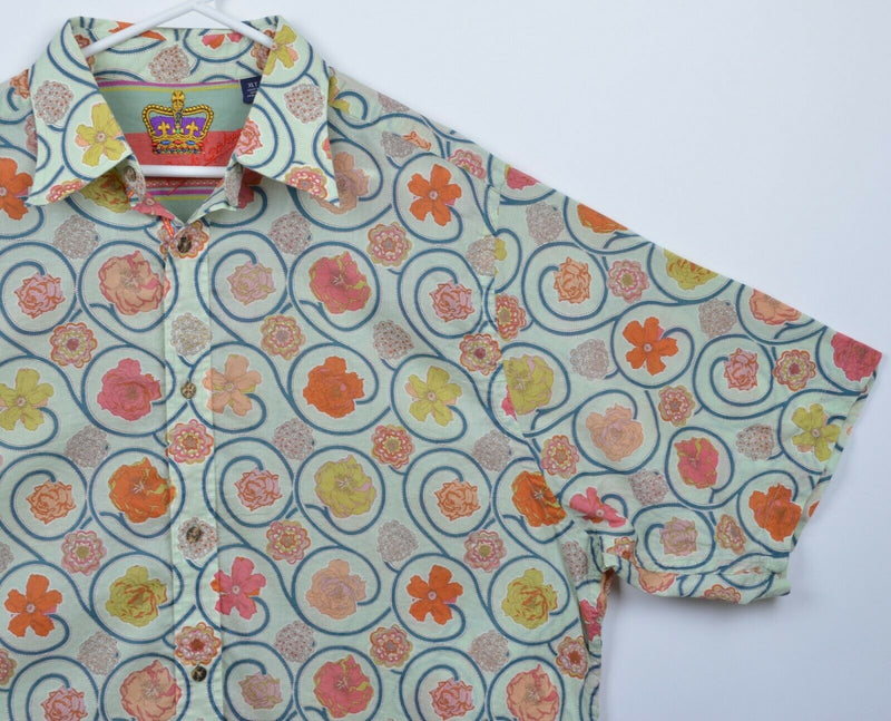 Robert Graham Men's XLT Floral Swirls Colorful Short Sleeve Button-Front Shirt