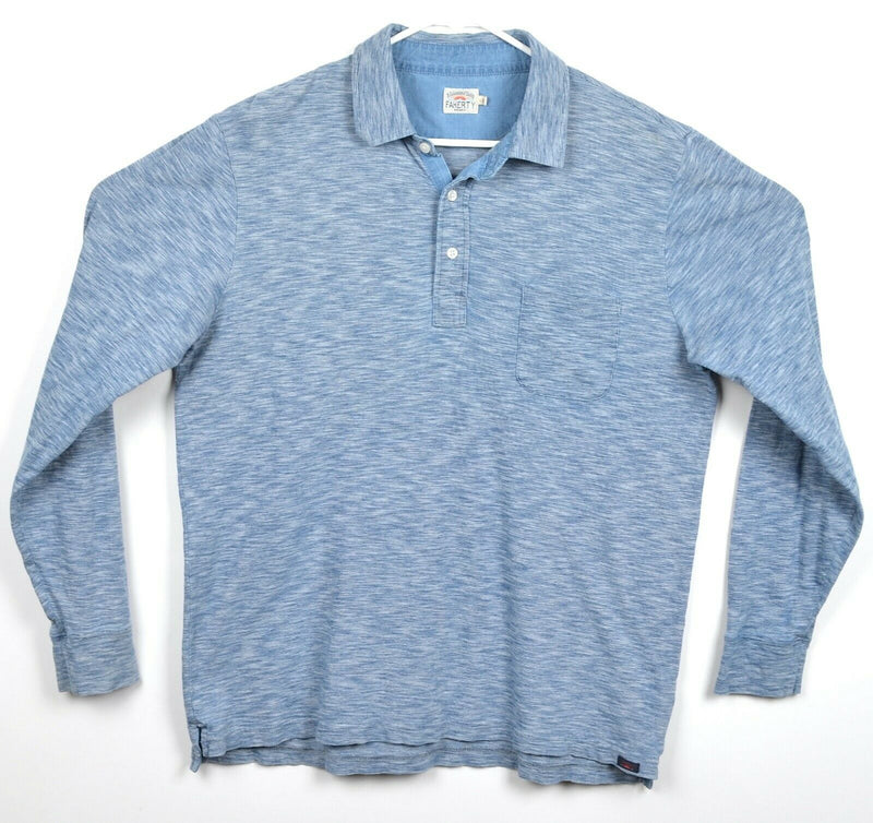 Faherty Brand Men's Large Indigo Dyed Heather Blue Pocket Long Sleeve Polo Shirt