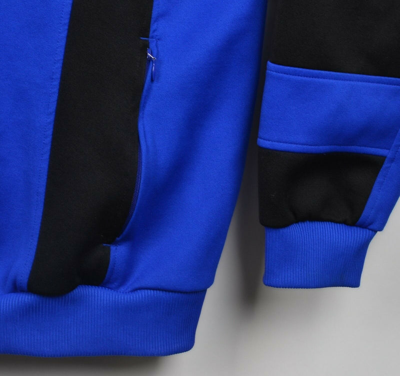 Vintage 90s Adidas Men's XL Blue Black Striped Logo Zip Collar Track Jacket