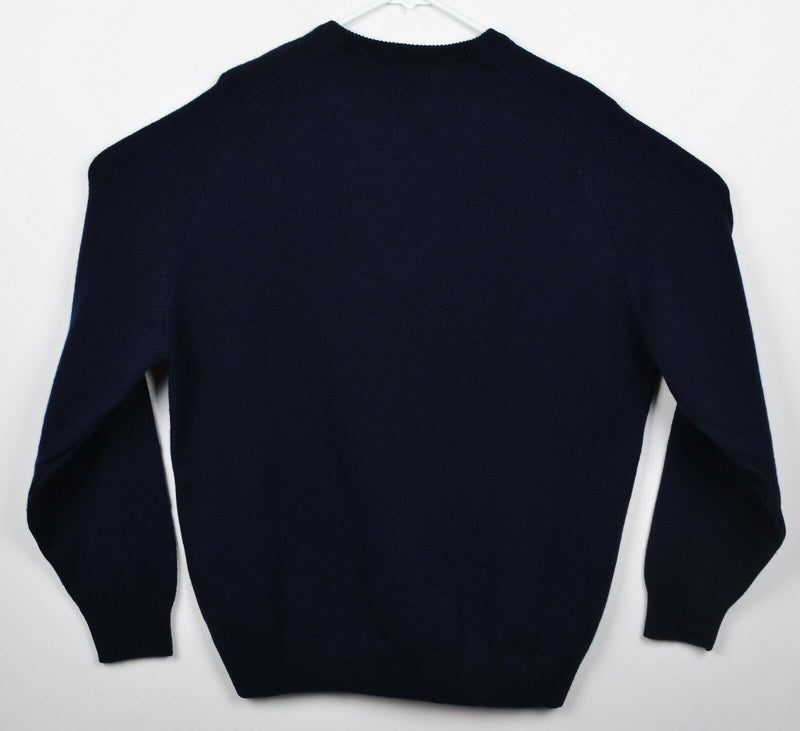 Vtg LL Bean Men's Sz Large Lambswool V-Neck Navy Blue Scotland Pullover Sweater