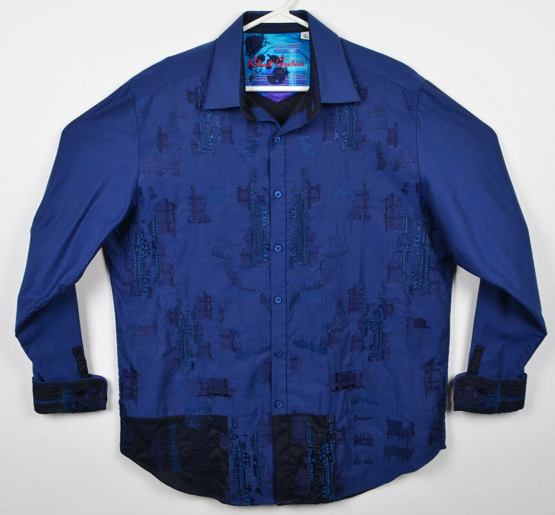 Robert Graham Men's Large Classic Fit Flip Cuff Embroidered Navy Designer Shirt