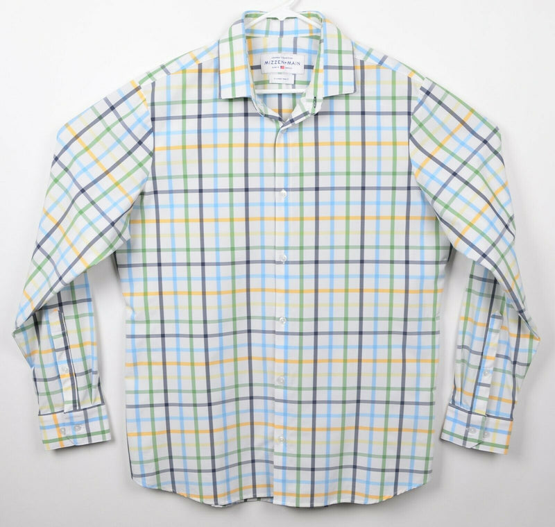 Mizzen + Main Men XL Trim Fit Leeward Multi-Color Plaid Performance Dress Shirt