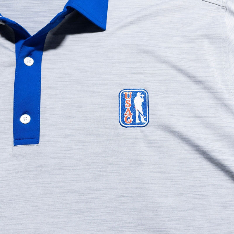 U Suck At Golf USAG Golf Polo Shirt Men's 3XL Wicking Stretch Gray Blue Logo