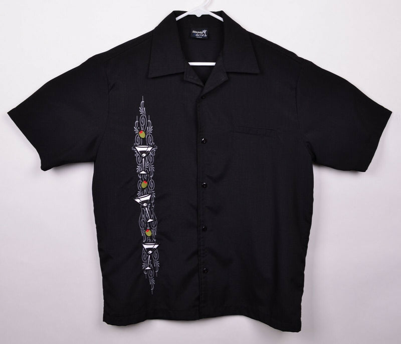 Steady Last Call Men's Sz Medium Martini Glass Embroidered Black Bowling Shirt