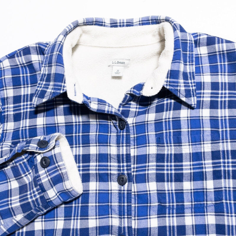 L.L. Bean Fleece Lined Flannel Shirt Women's Medium Blue Plaid Sherpa Button-Up
