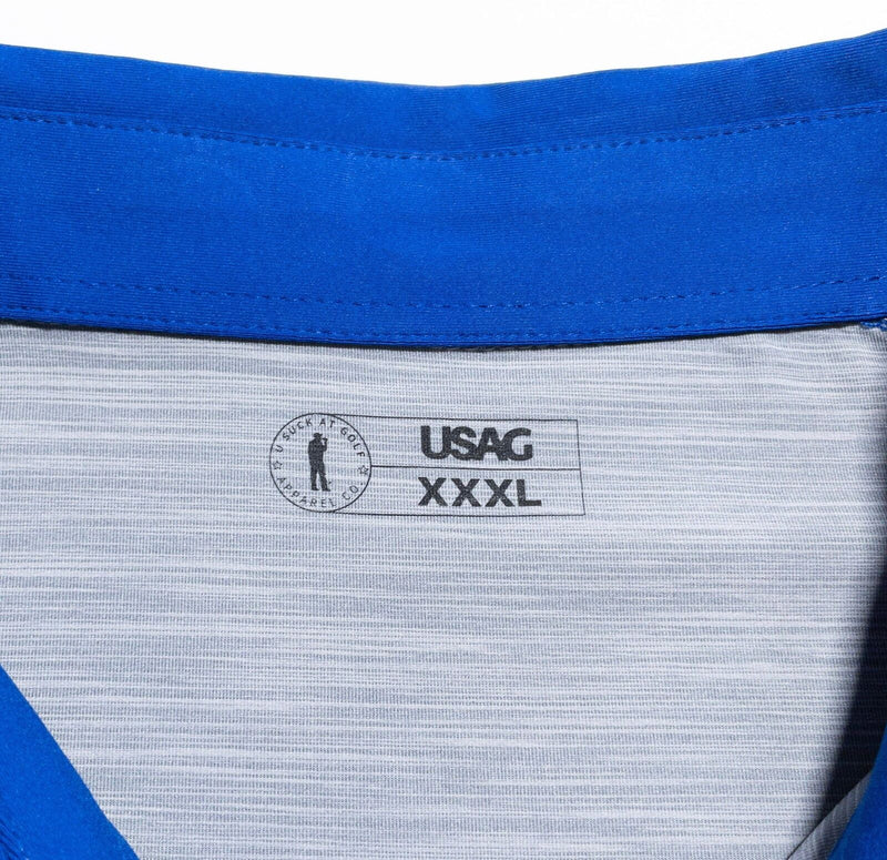 U Suck At Golf USAG Golf Polo Shirt Men's 3XL Wicking Stretch Gray Blue Logo