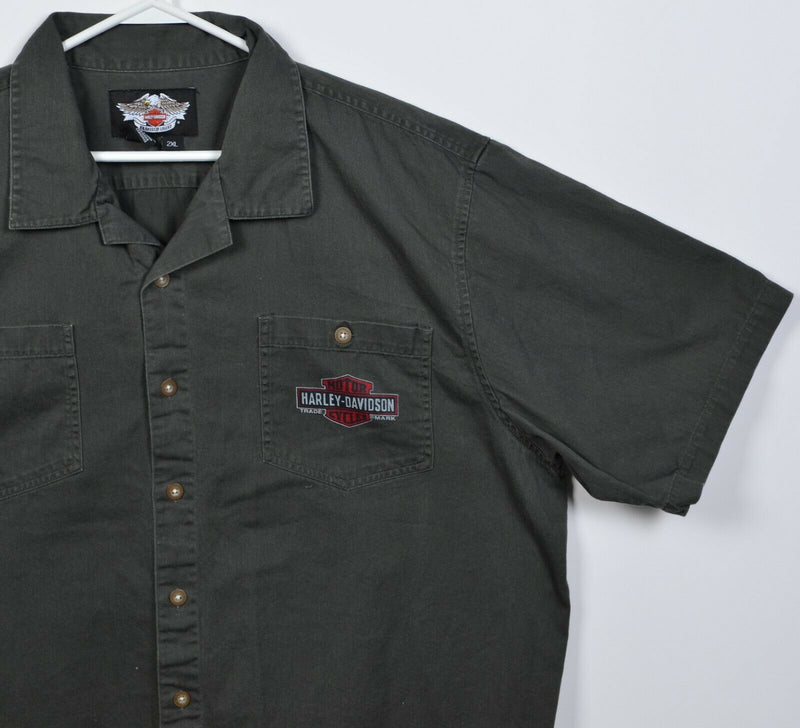 Harley-Davidson Men's 2XL Oil Logo Gray Garage Mechanic Biker Button-Front Shirt