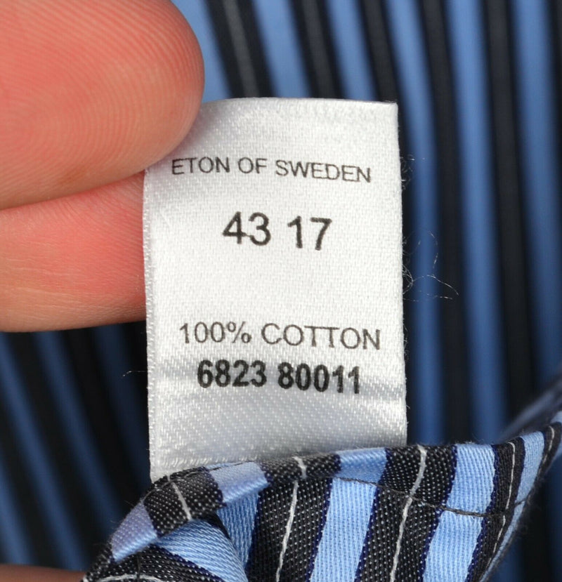 Eton Men's 17/43 Blue Striped Button-Front Point Collar Dress Shirt
