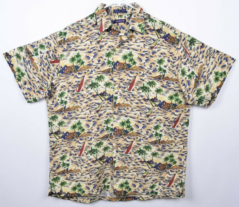 GANT Men's Large Linen Rayon Blend Tropical Animal Island Print Lounge Shirt