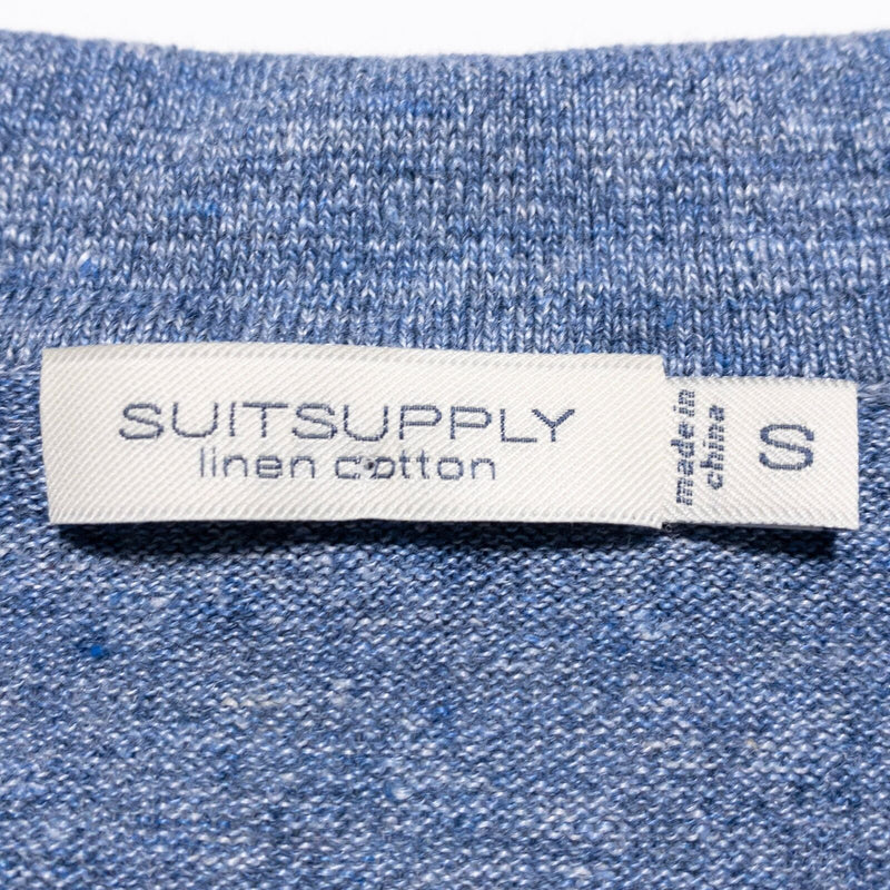 Suitsupply Linen Polo Shirt Men's Small Heather Blue Knit Collared Short Sleeve