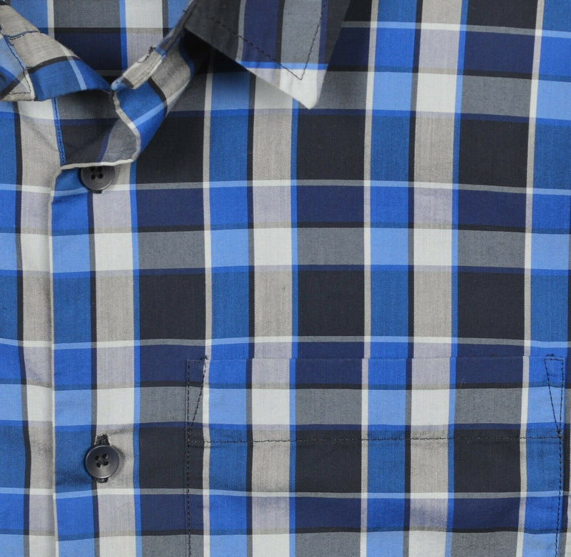 Arc'teryx Men's Large Navy Blue Plaid Cotton Blend Hiking Button-Front Shirt