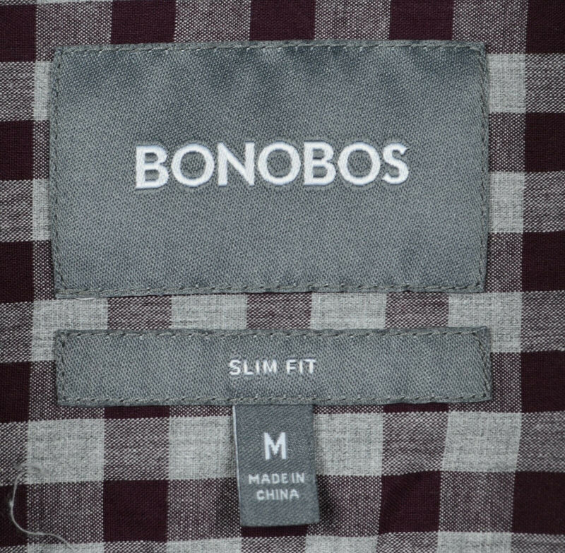 Bonobos Men's Medium Slim Fit Burgundy Gray Plaid Check Button-Down Shirt