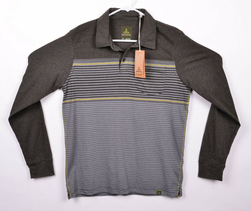 Prana Men's Sz Small Gray Striped Marco Long Sleeve Polo Shirt NWT