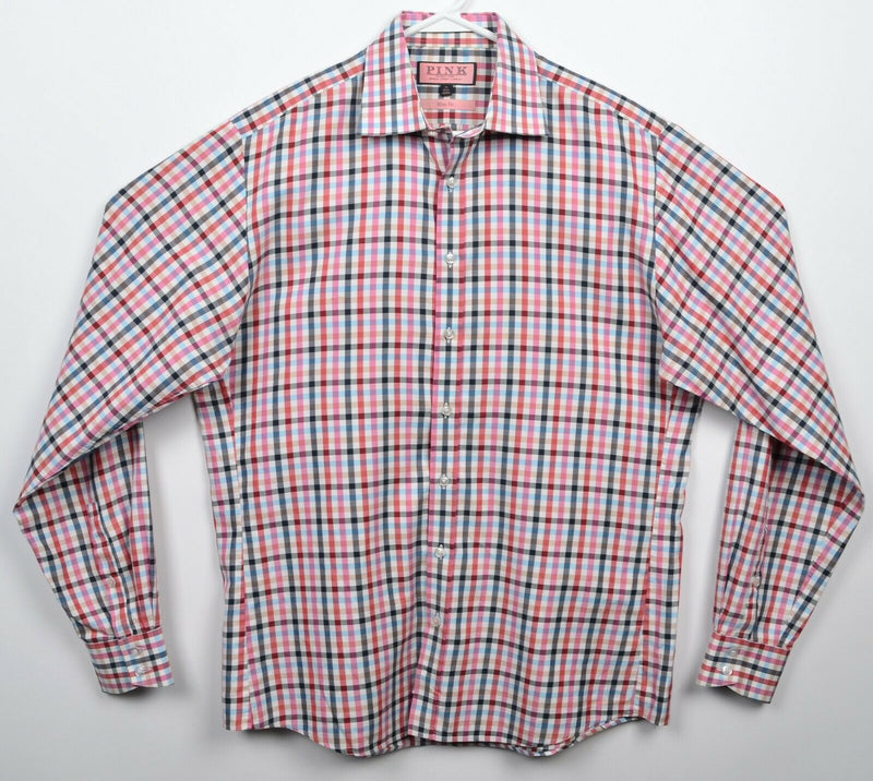 Thomas Pink Men's 16/41cm Slim Fit Red Pink Blue Check Button-Front Shirt