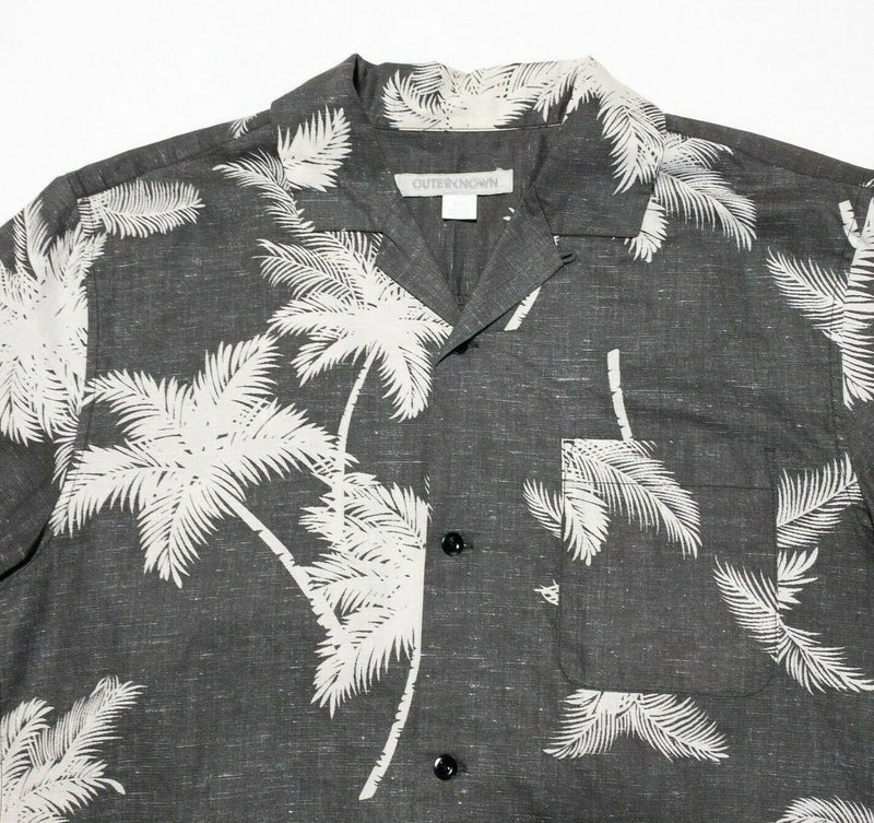 Outerknown Shirt Medium Men's Floral Camp Collar Cotton Hemp Blend Gray Casual