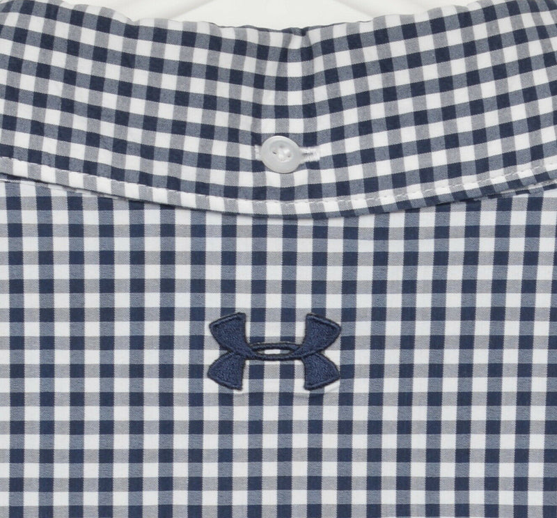 Under Armour Men's 2XL Navy Blue Gingham Check Flip Cuff Wicking Shirt