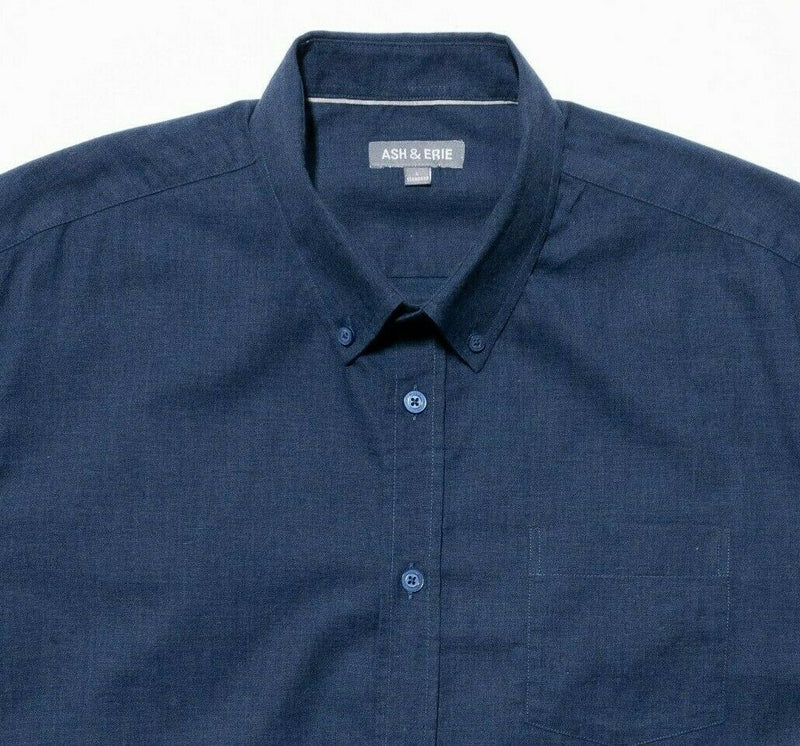 Ash & Erie Shirt Men's Large Standard Navy Blue Short Sleeve Button-Down