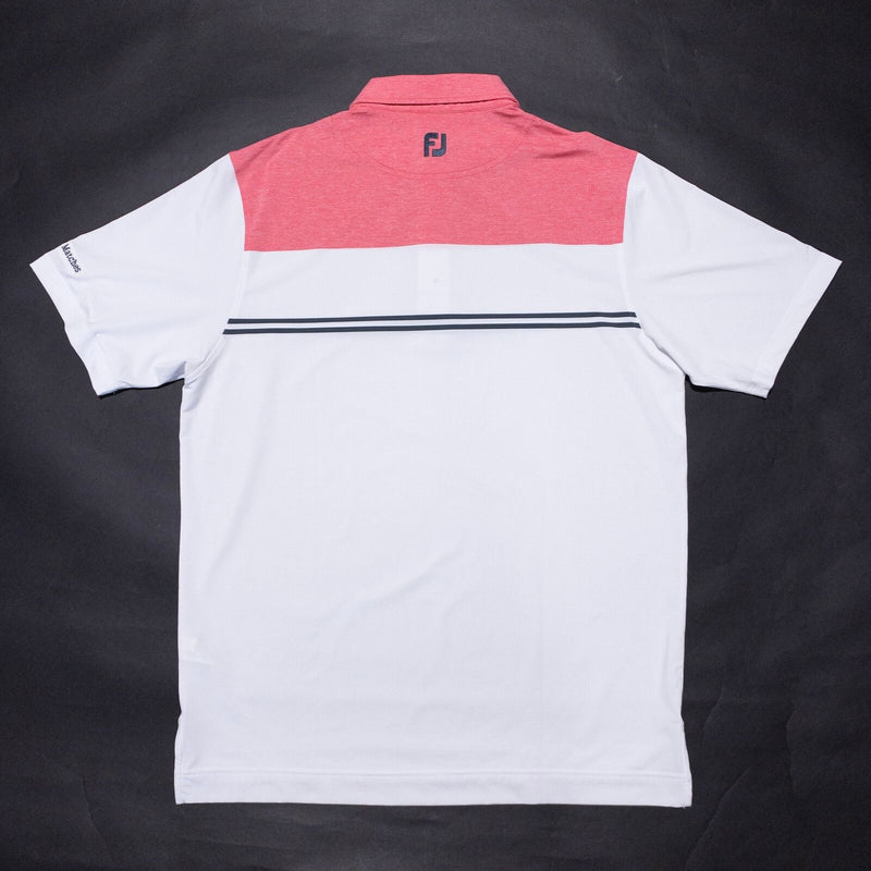 FootJoy Golf Shirt Men's Large White Pink Striped Wicking Performance Polo