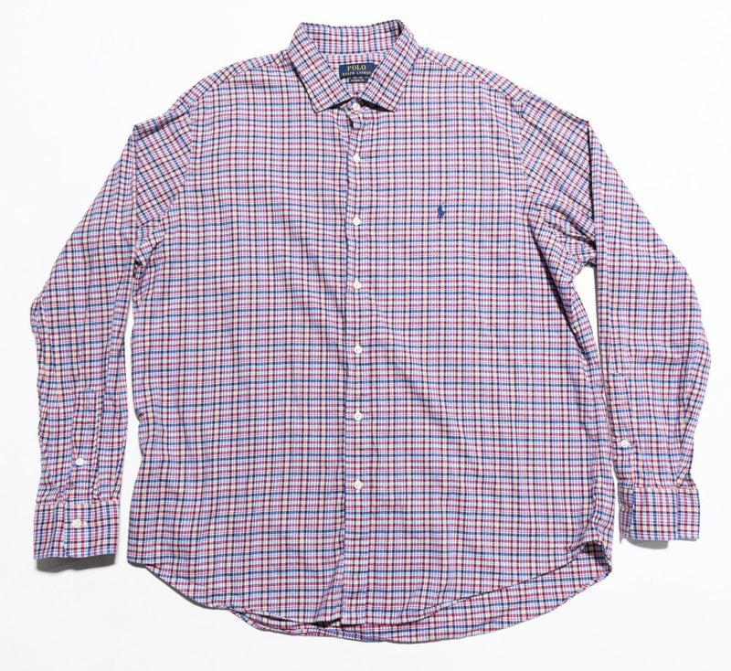 Polo Ralph Lauren Shirt Men's 2XL Classic Fit Long Sleeve Blue Red Plaid Check