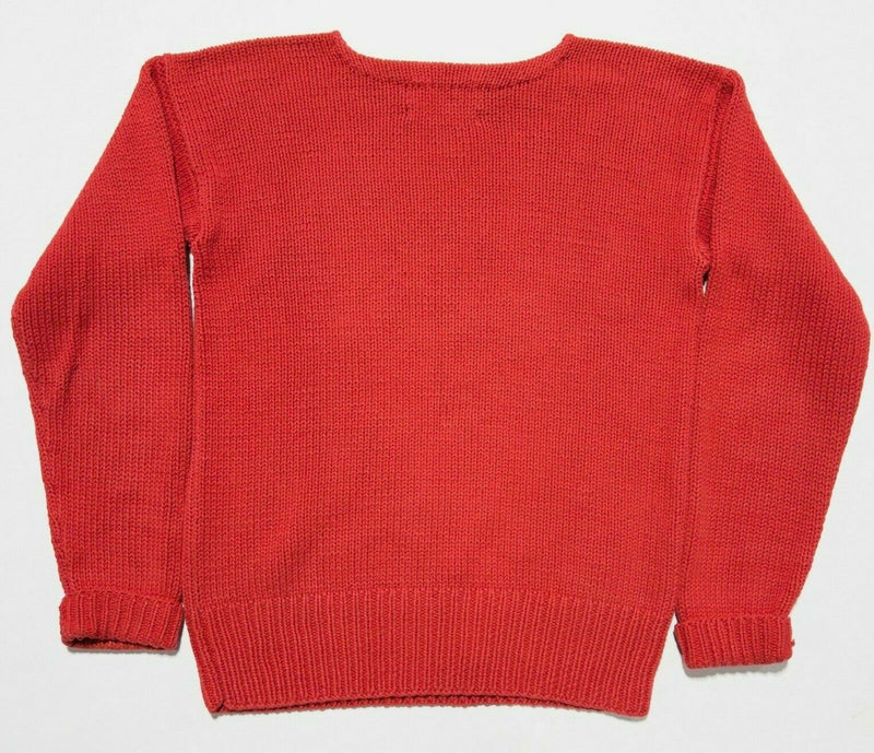 Polo Ralph Lauren Women Medium Red Anchor Nautical Hand Knit Vintage 80s Sweater
