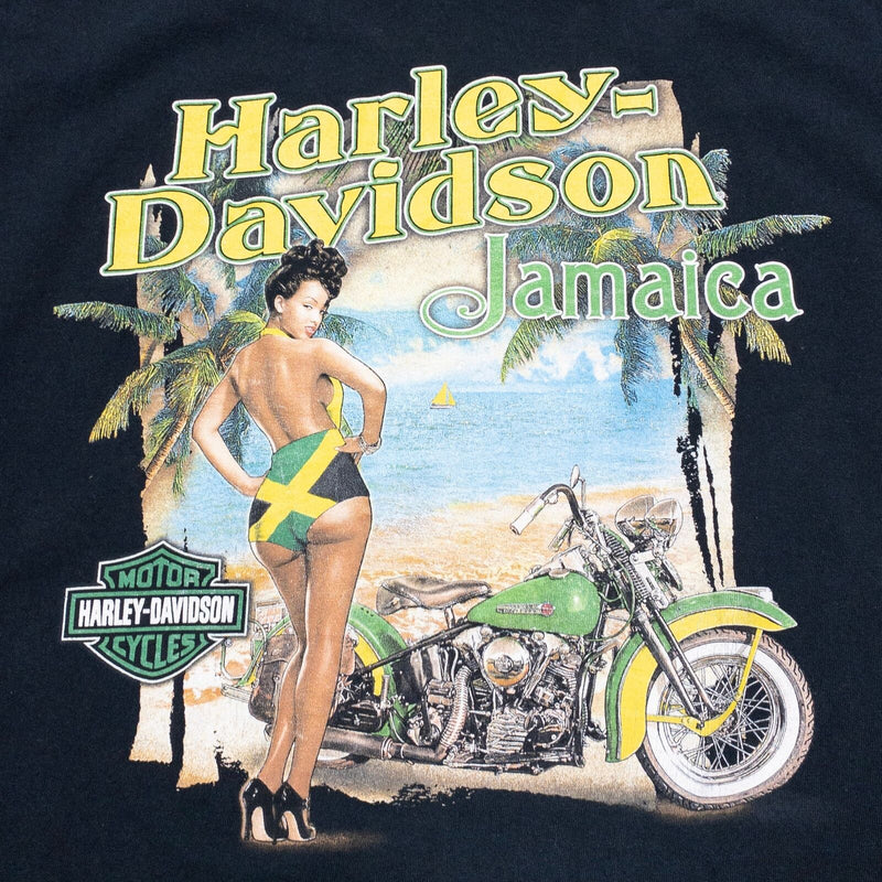 Harley-Davidson Jamaica T-Shirt Men's 2XL Pinup Girl Double-Sided Biker Black