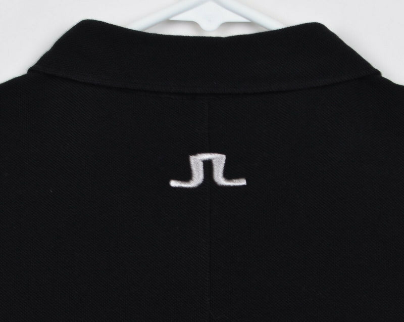 J. Lindeberg Men's Sz XL Solid Black Logo Collar Button-Down Polo Shirt