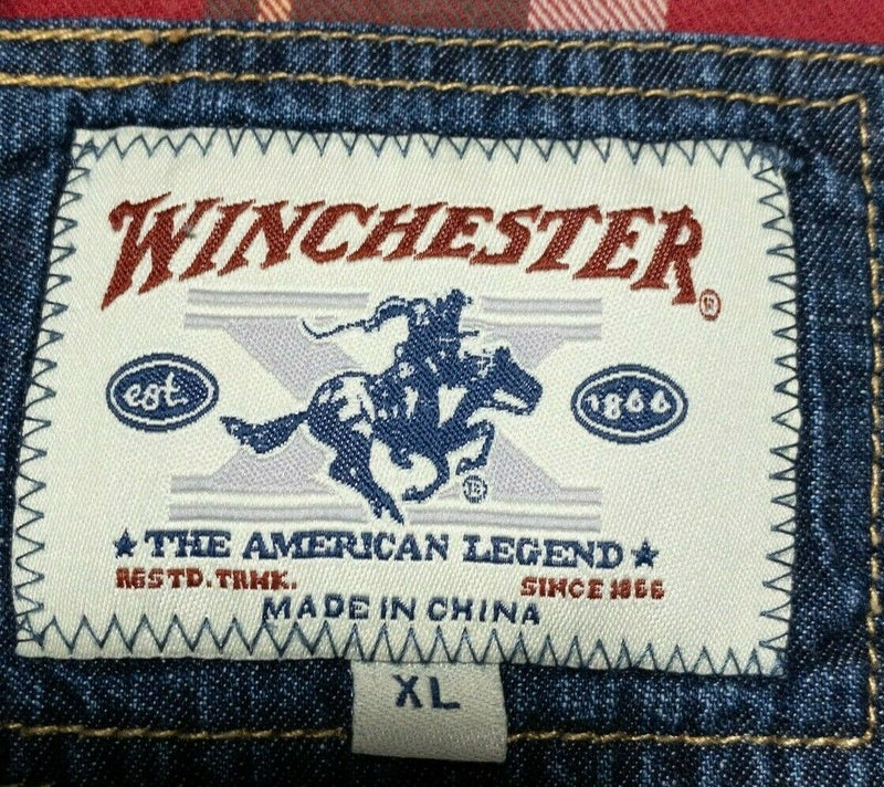 Winchester Denim Plaid Button-Front Shirt Western Sawtooth Pocket Men's XL