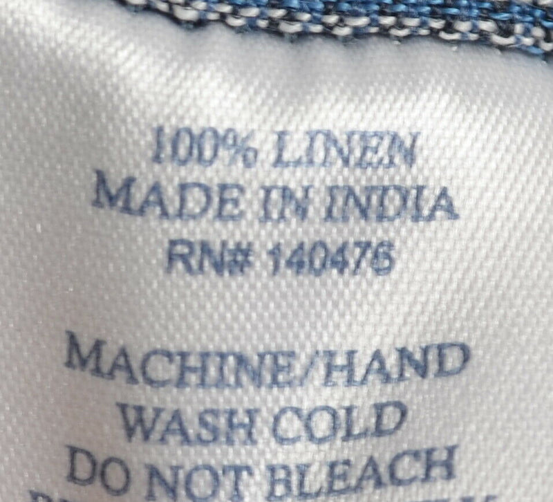 Faherty Brand Men's Medium 100% Linen Blue Woven Short Sleeve Button-Front Shirt