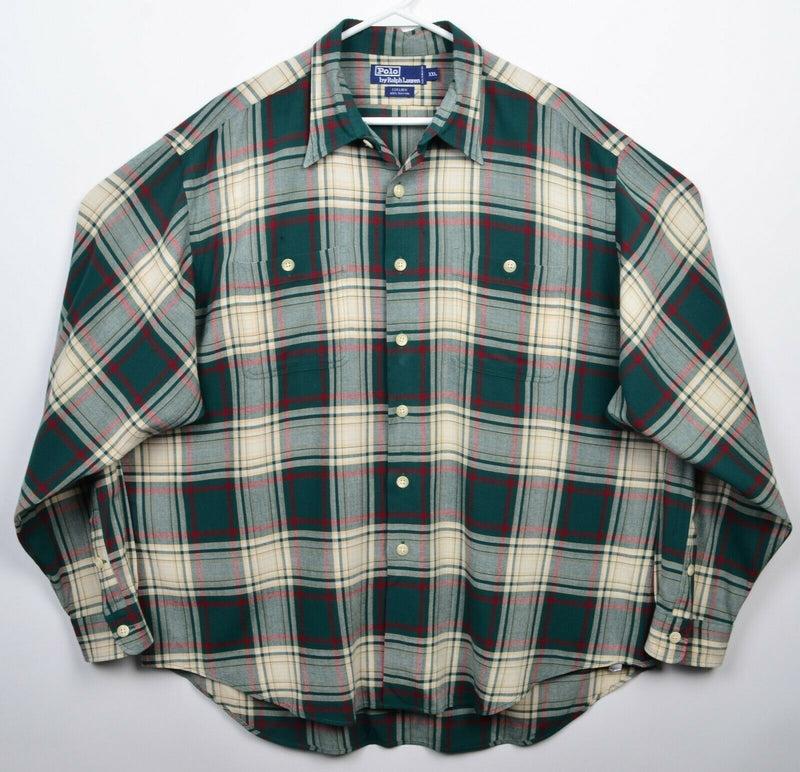 Polo Ralph Lauren Men's 2XL 100% Rayon "Collier" Green Plaid Button-Front Shirt