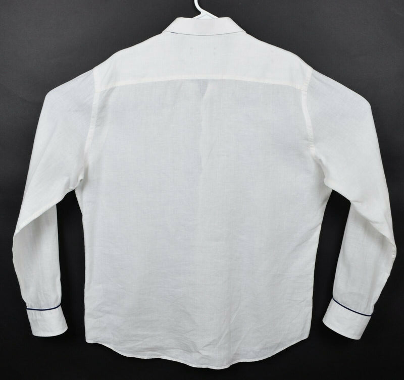 Stone Rose Men's Sz 5 100% Linen Flip Cuff Floral White Button-Front Shirt