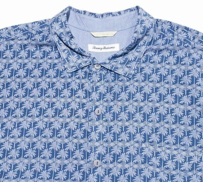 Tommy Bahama Hawaiian Shirt XXL Men's Palm Print Ecovero Viscose Aloha Blue 2XL