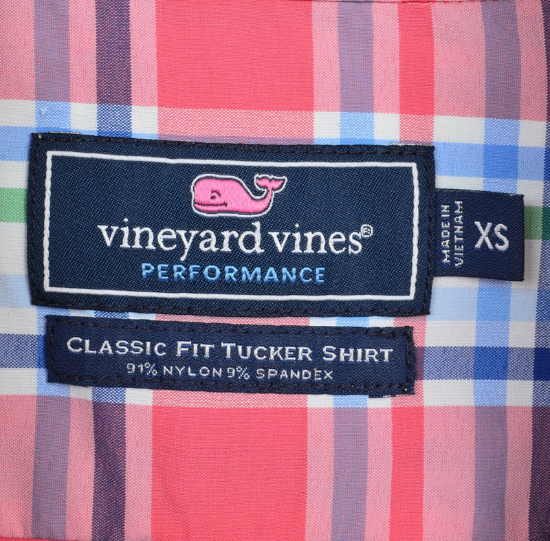 Vineyard Vines Performance Men's XS Pink Blue Plaid Nylon Blend Tucker Shirt