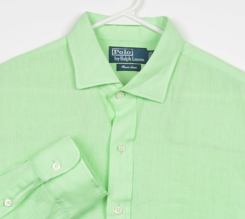 Polo Ralph Lauren Men's Large Resort Linen Solid Lime Green Button-Front Shirt