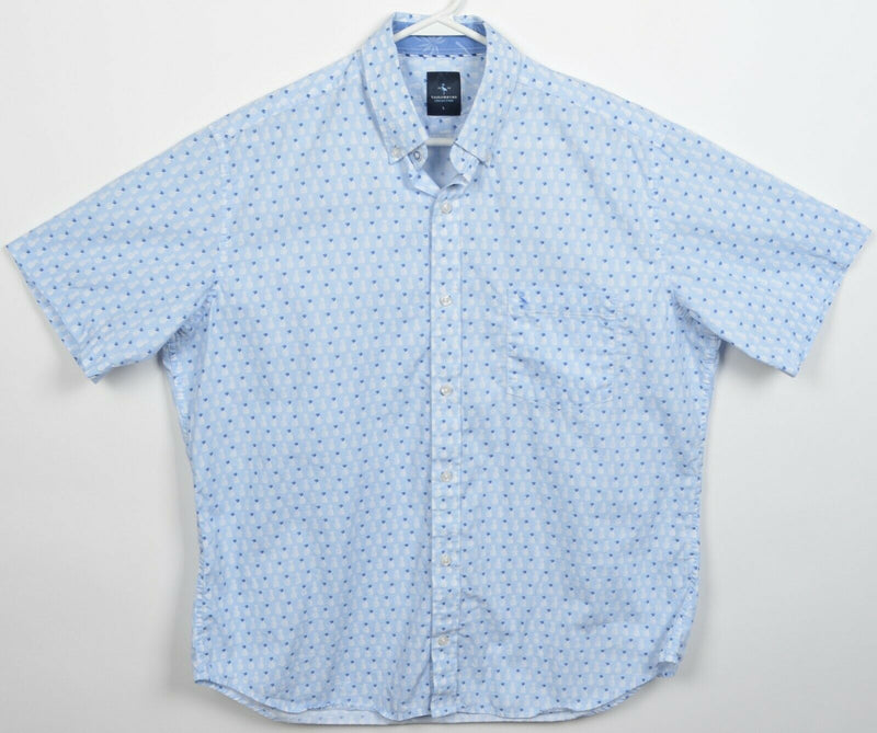 Tailorbyrd Men's Large Pineapple Pattern Blue Short Sleeve Button-Down Shirt