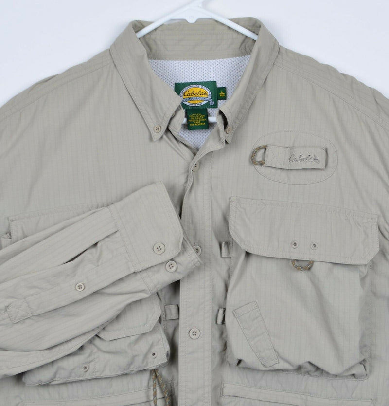 Cabela's Men's Sz Large Vented Pocket Utility Fishing Long Sleeve Shirt