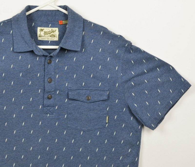Howler Bros Men's Medium Lightning Logo Print Blue Casual Pocket Polo Shirt