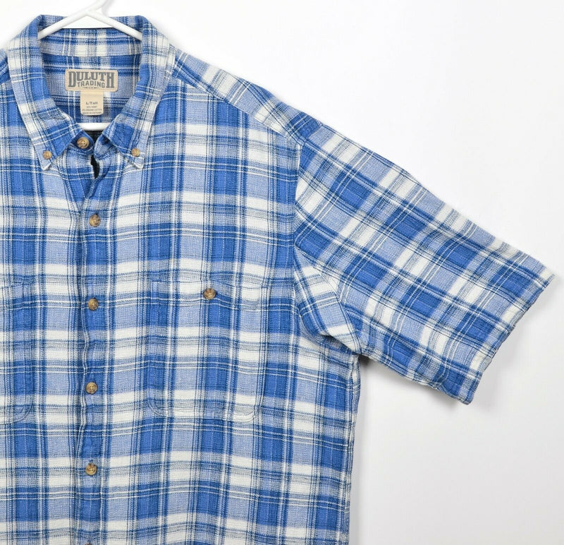 Duluth Trading Co Men's LT (Large Tall) Hemp Blend Blue Plaid Button-Down Shirt