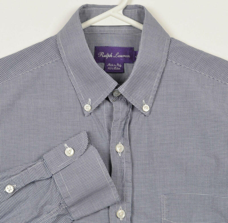 Ralph Lauren Purple Label Men's Small Navy Blue Check Italy Button-Down Shirt