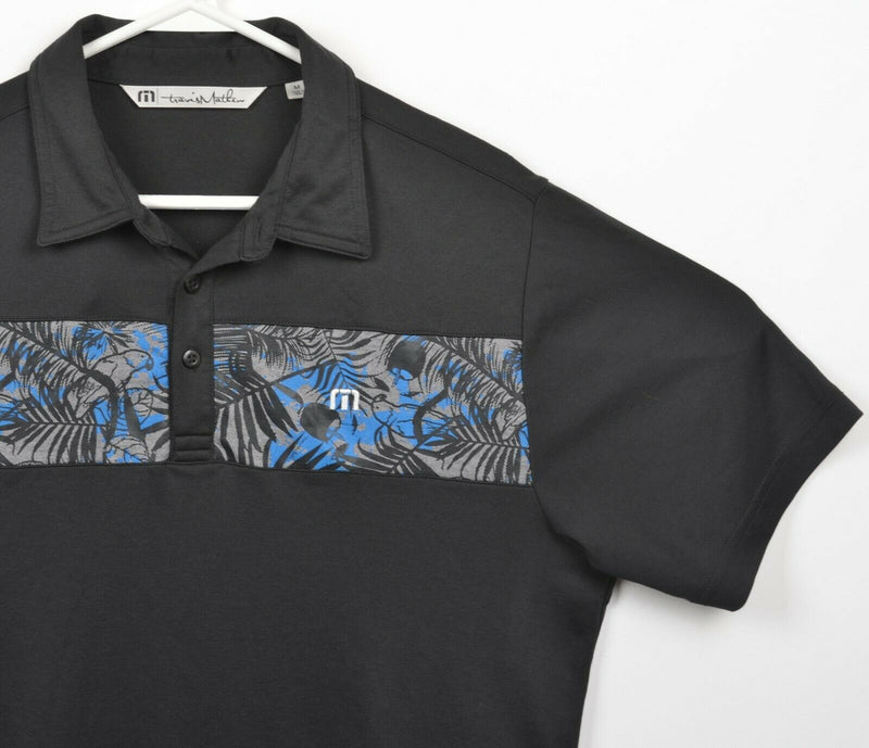 Travis Mathew Men's Medium Floral Parrot Black Blue Wicking Golf Polo Shirt
