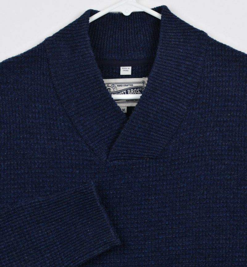 Schott Bros Men's Medium Wool Blend Navy Blue Waffle-Knit Pullover Sweater