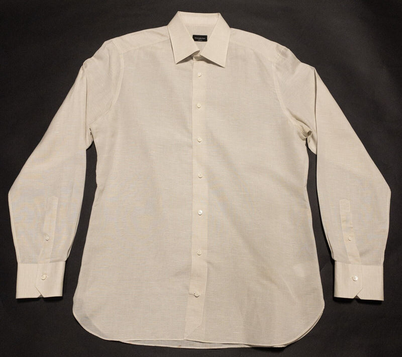 Ermenegildo Zegna Linen Shirt Men's Medium Long Sleeve Solid White Designer