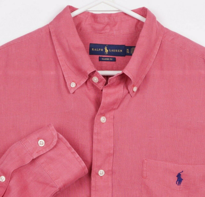 Polo Ralph Lauren Men's XL Classic 100% Linen Solid Pink/Red Button-Down Shirt