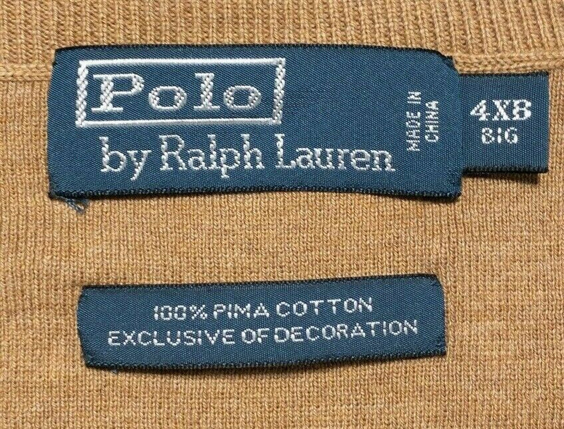 Polo Ralph Lauren Men 4XB (4XL Big) Beige Brown Pima Cotton V-Neck Sweater Vest