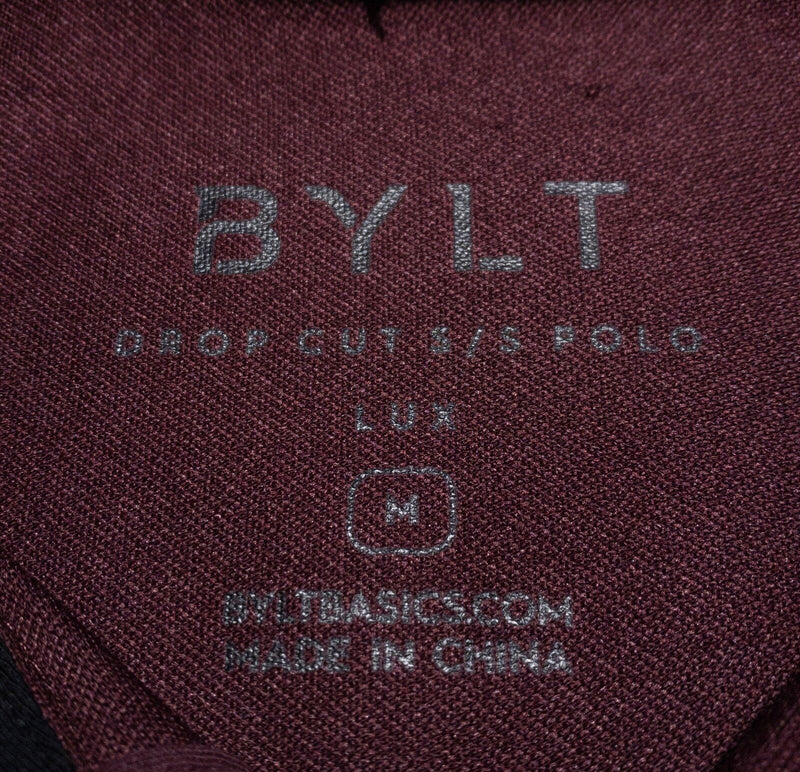 BYLT Drop Cut S/S Polo Shirt Men's Medium Polka Dot Burgundy Red Black