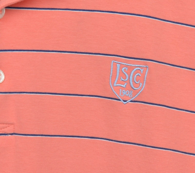 B. Draddy Men's Large Salmon Pink/Orange Striped Golf Pocket Polo Shirt