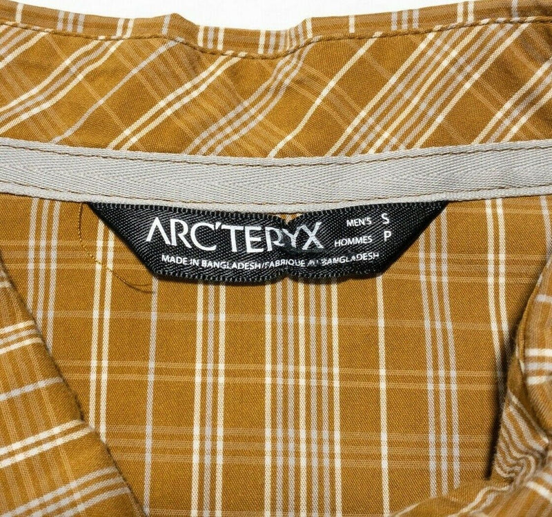 Arc'teryx Peakline Shirt Small Men's Harvest Yellow Plaid Short Sleeve Hiking