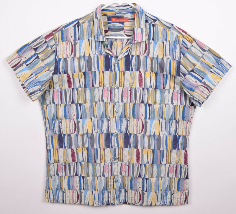 Tori Richard Mens Sz Large Multi-Color Geometric Cotton Lawn Hawaiian Shirt