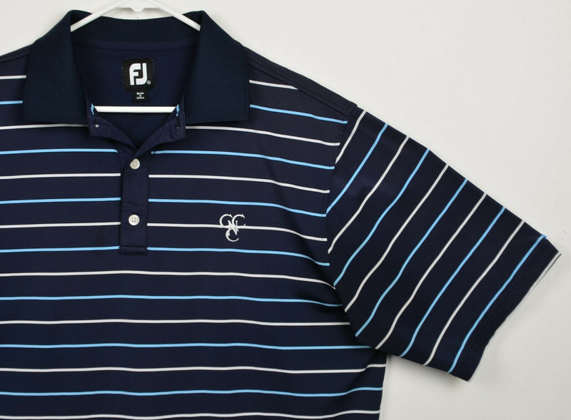 FootJoy Men's Sz XL Navy Blue Striped FJ Performance Golf Polo Shirt