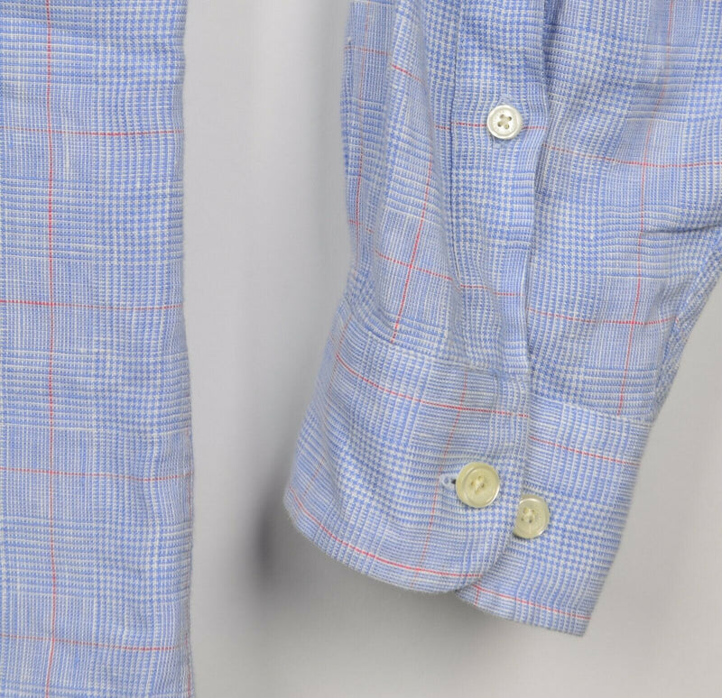 Brooks Brothers Men's Sz Large 100% Irish Linen Blue Plaid Long Sleeve Shirt